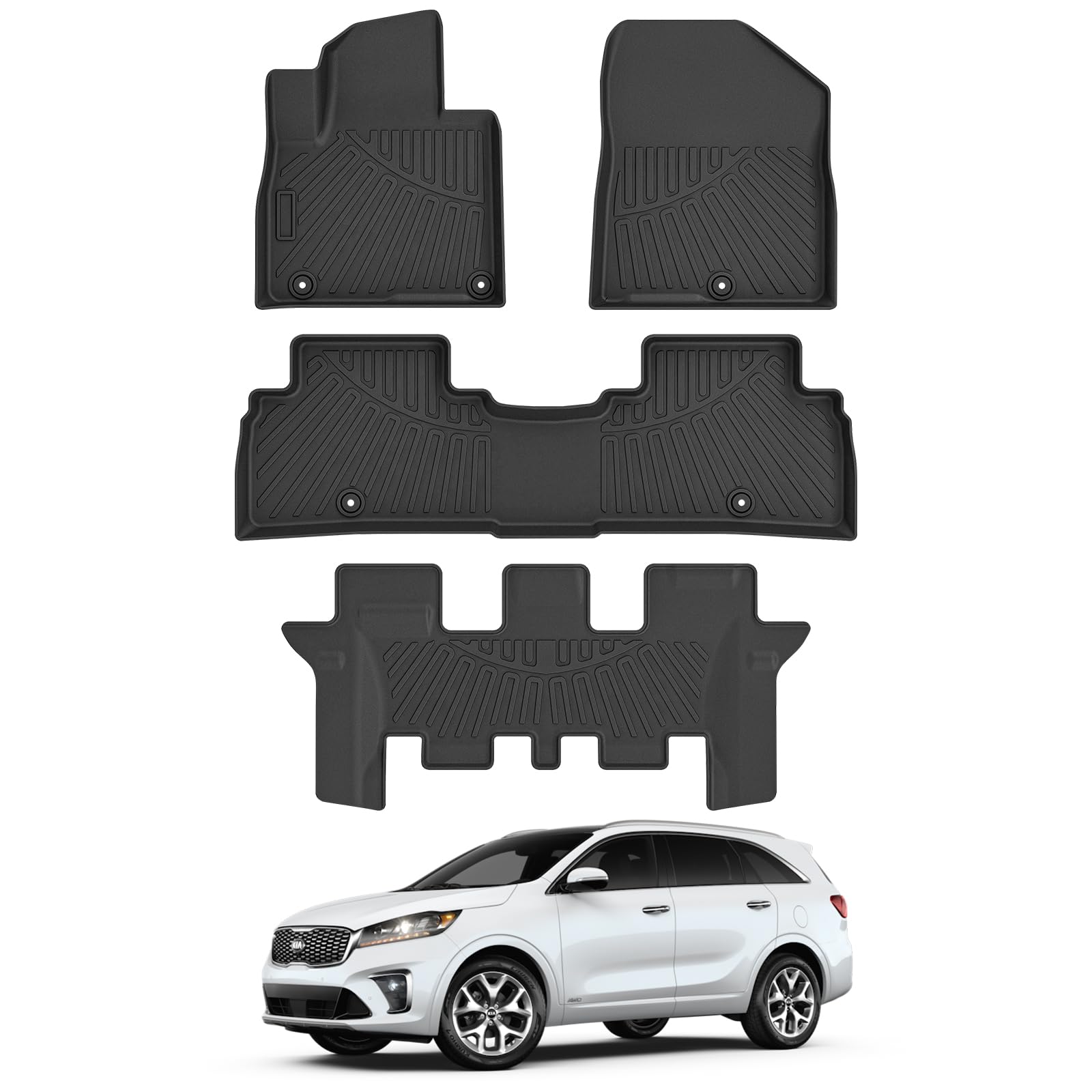 Cartist Floor Mats for Kia Sorento 2016 2017 2018 2019 2020 (7 Passenger Model Only), All Weather Floor Liners for Sorento Accessories, Heavy Duty Car Mats, Car Accessories