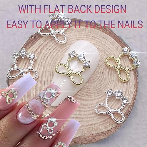 Miniatura 27 de 20 dijes de aleación de mariposa para uñas, gemas de mariposa de metal 3D, diamantes de imitación de uñas de cristal brillante para uñas acrílicas