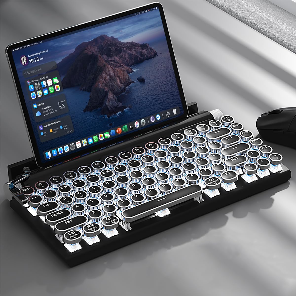 Retro Typewriter Mechanical Keyboard - Bluetooth 5.0, Ergonomic Design, RGB Backlight, Blue Key Switches, Multi-Device Control (Black)-image-9