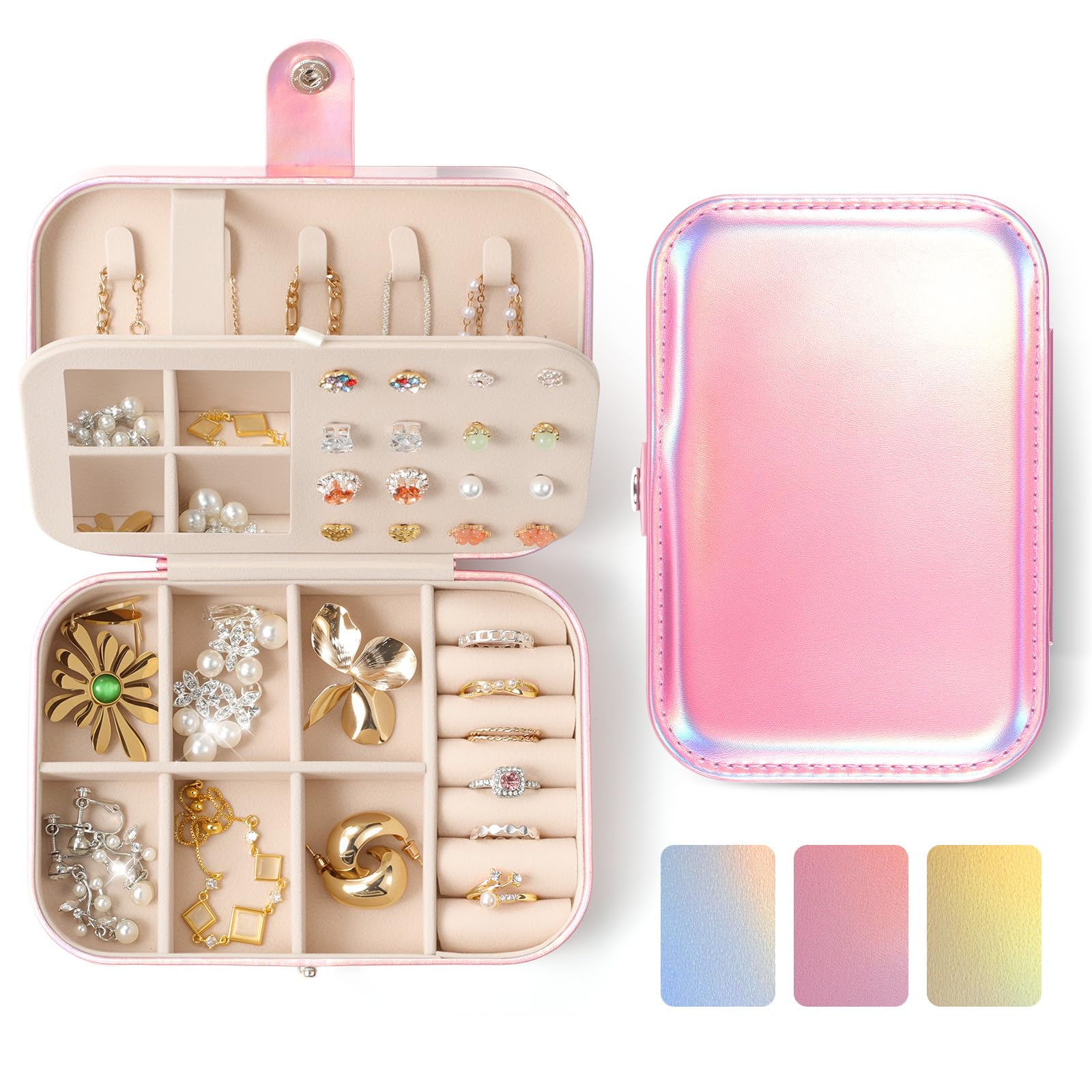 LAMU Travel Jewelry Box Portable Jewelry Organizers and Stroage Glowing Rainbow Small Jewelry Case for Earrings Rings Necklaces