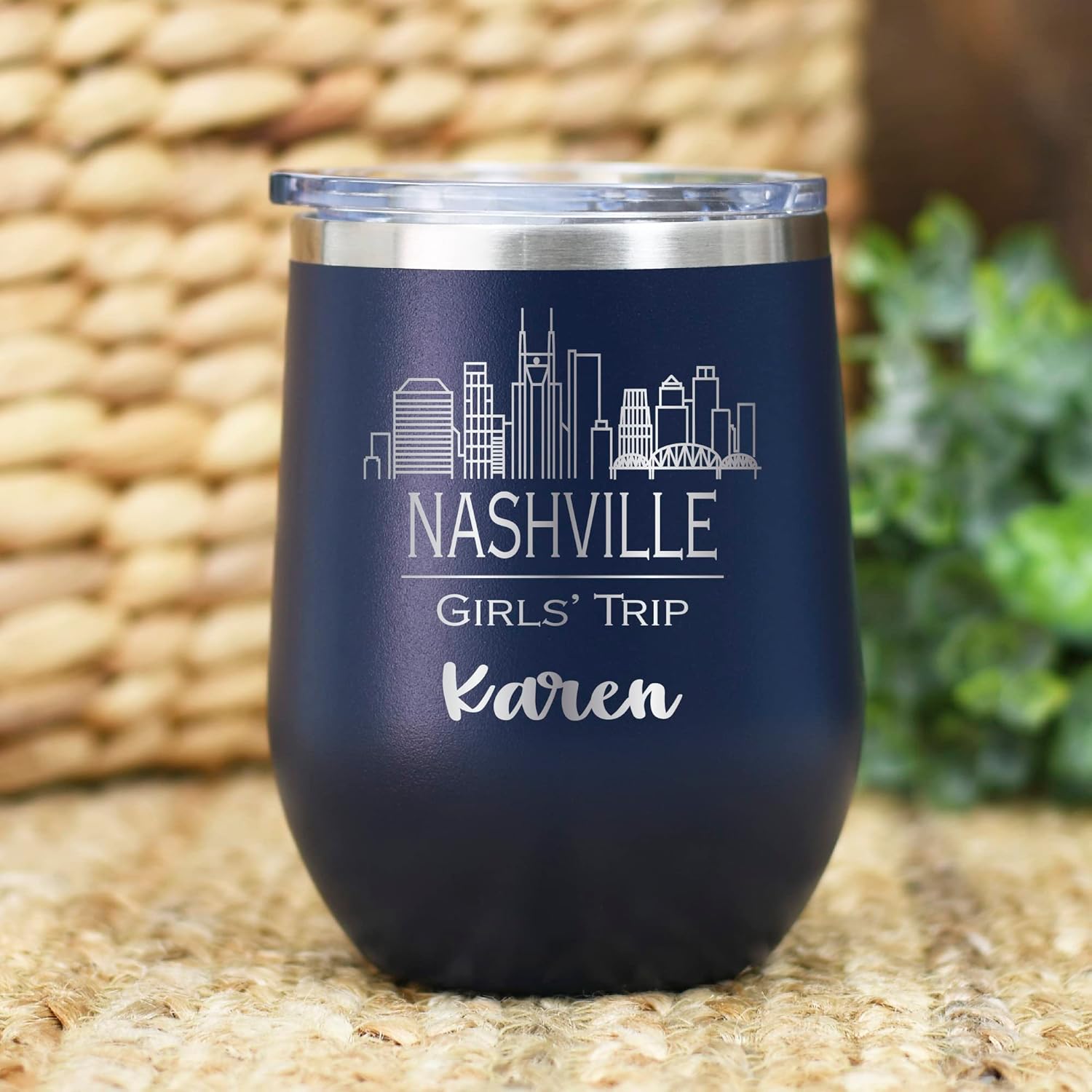 AVITO Personalized Nashville Tumbler - 12 oz Wine Tumbler with Lid - Laser Engraved - Vacuum Insulated - Stainless Steel - Girls Trip - Thank You Gifts - Nashville Bachelorette