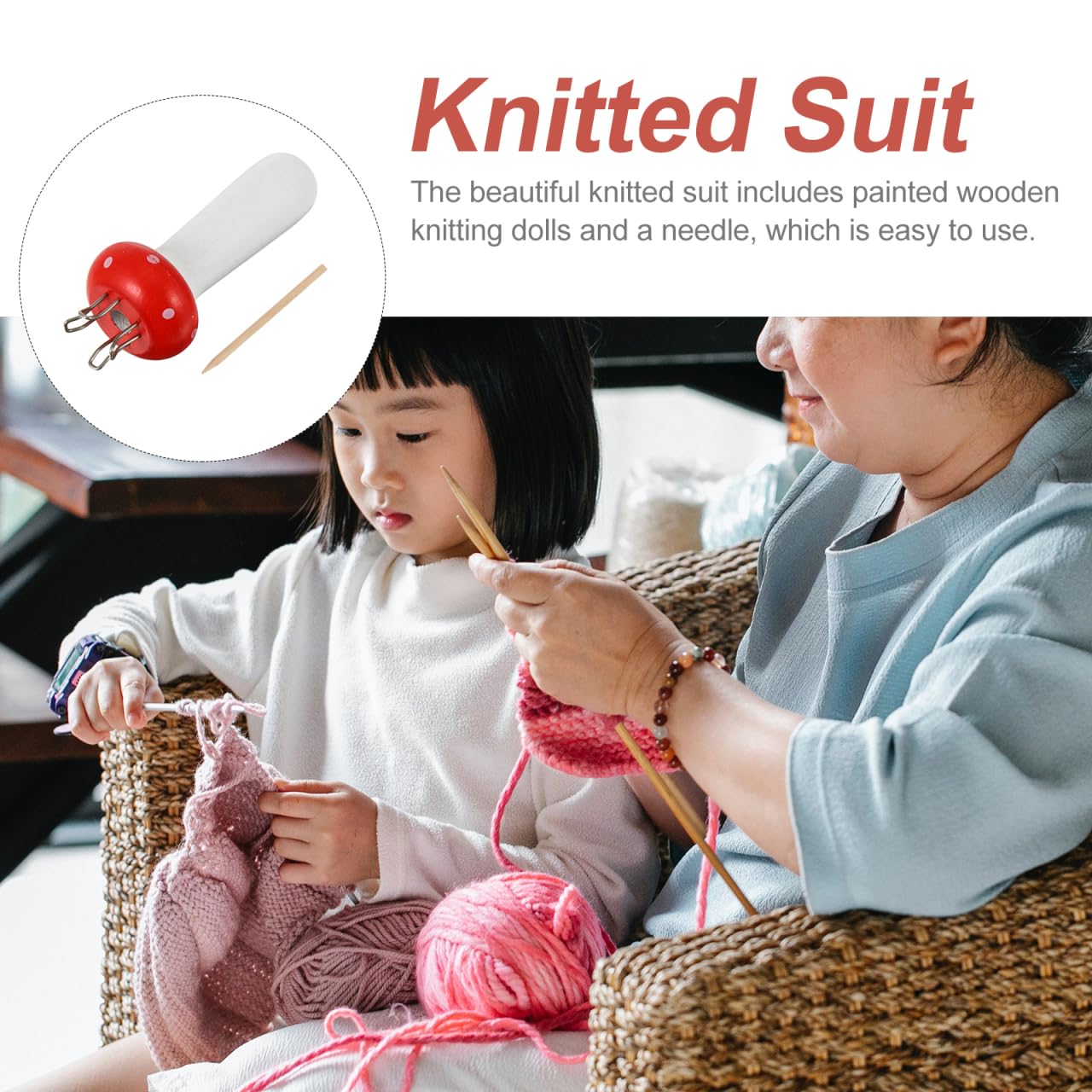 EXCEART Strickspule Webrahmen Pilzform Stricker Holz Mini Stricken Weben Werkzeug für DIY Tube Schal Gurt Rot