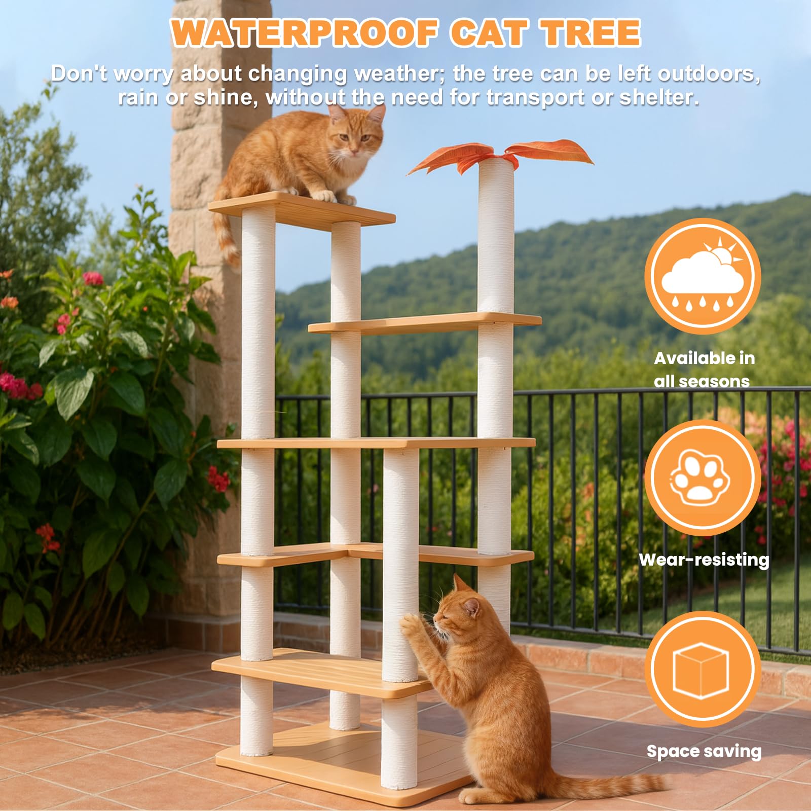Albero tiragraffi alto per gatti da esterno e interno, resistente alle intemperie, grande torre per gatti da esterno con tiragraffi