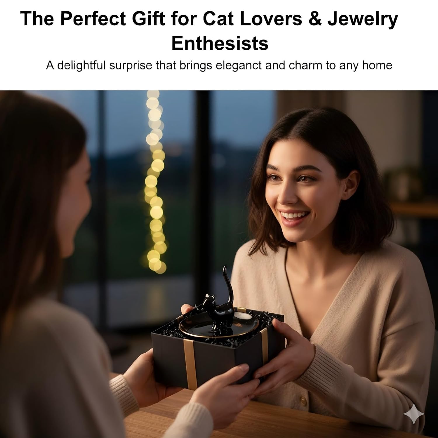 ROSA&ROSE Cat Ring Holder Trinket Tray Ceramic Jewelry Dish Porcelain Ring Organizer Gift for Women, Girlfriend or Valentine's Day (Black), view 3