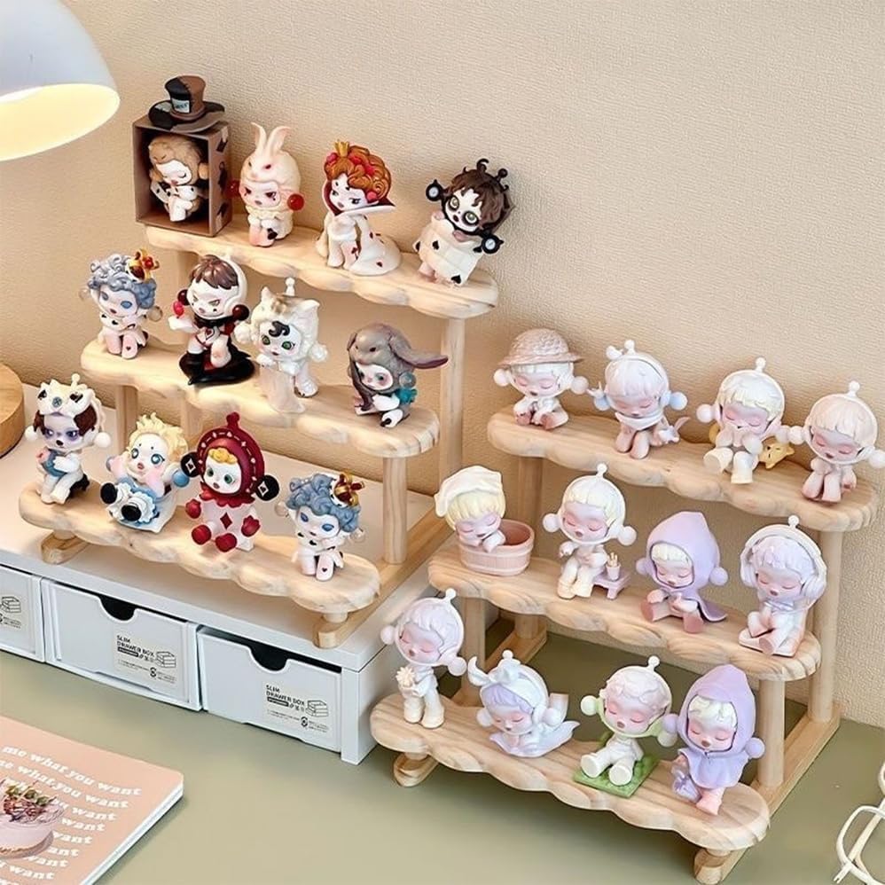 Small Figure Display Rack 2 Pcs Wooden figure display stand, For Action Figures, Tiered Showing ...