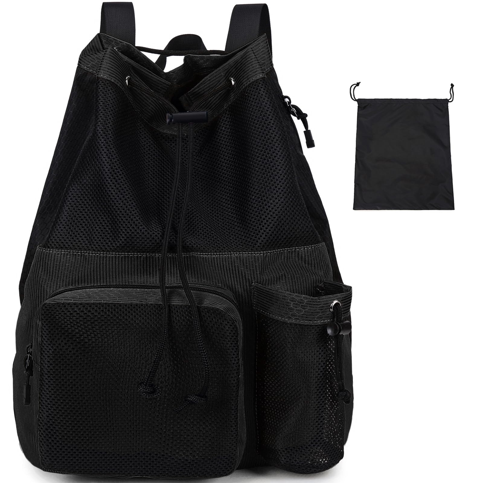 Lohol Large Mesh Drawstring Backpack with Shoe Bag, Durable Swimming String Sack with Handle for Sports Gym Yoga Beach Travel