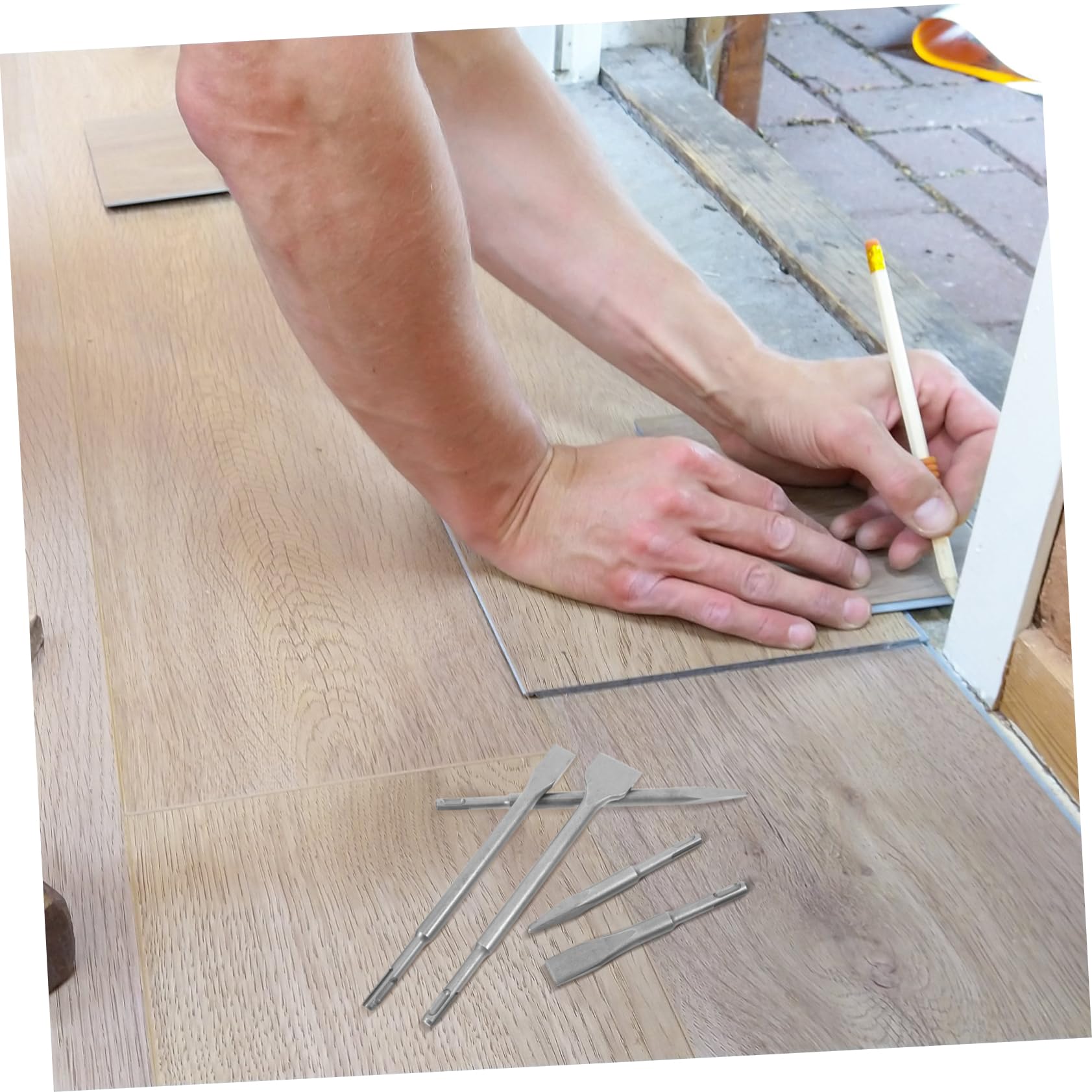 Set di 5 Scalpelli per Martello Perforatore, per Pareti in Calcestruzzo, in Acciaio e Plastica, Custodia, per Vari Progetti