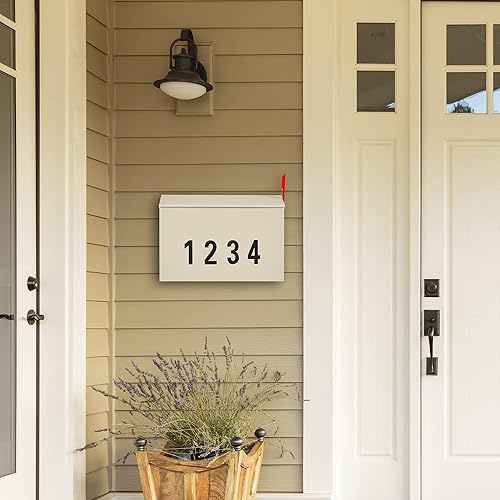 Miniatura 122 de LAND·VOI Buzón de pared con un kit de bandera y tres juegos de calcomanías de números de buzón de 0 a 9, buzones para exterior, buzón de metal Negro