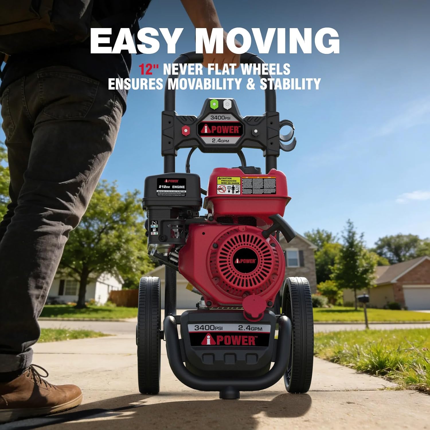 A-iPower Gas Pressure Washer 3400PSI 2.4 GPM Gas Powered Foldable Frame Pressure Washer 12'' Wheel Gas Power Washer, Onboard Soap Tank, with Spray Gun 5 QC Nozzles, for Fence/Cars/Driveways (GPW3400)