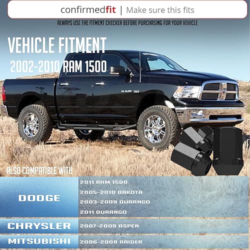 Vista 2 de Wheel Accessories Parts 20 tuercas de llanta estilo OEM de 9/16"-18 roscas de 1.65" de largo negro 7/8" 0.866 in hexagonales para Chrysler Aspen