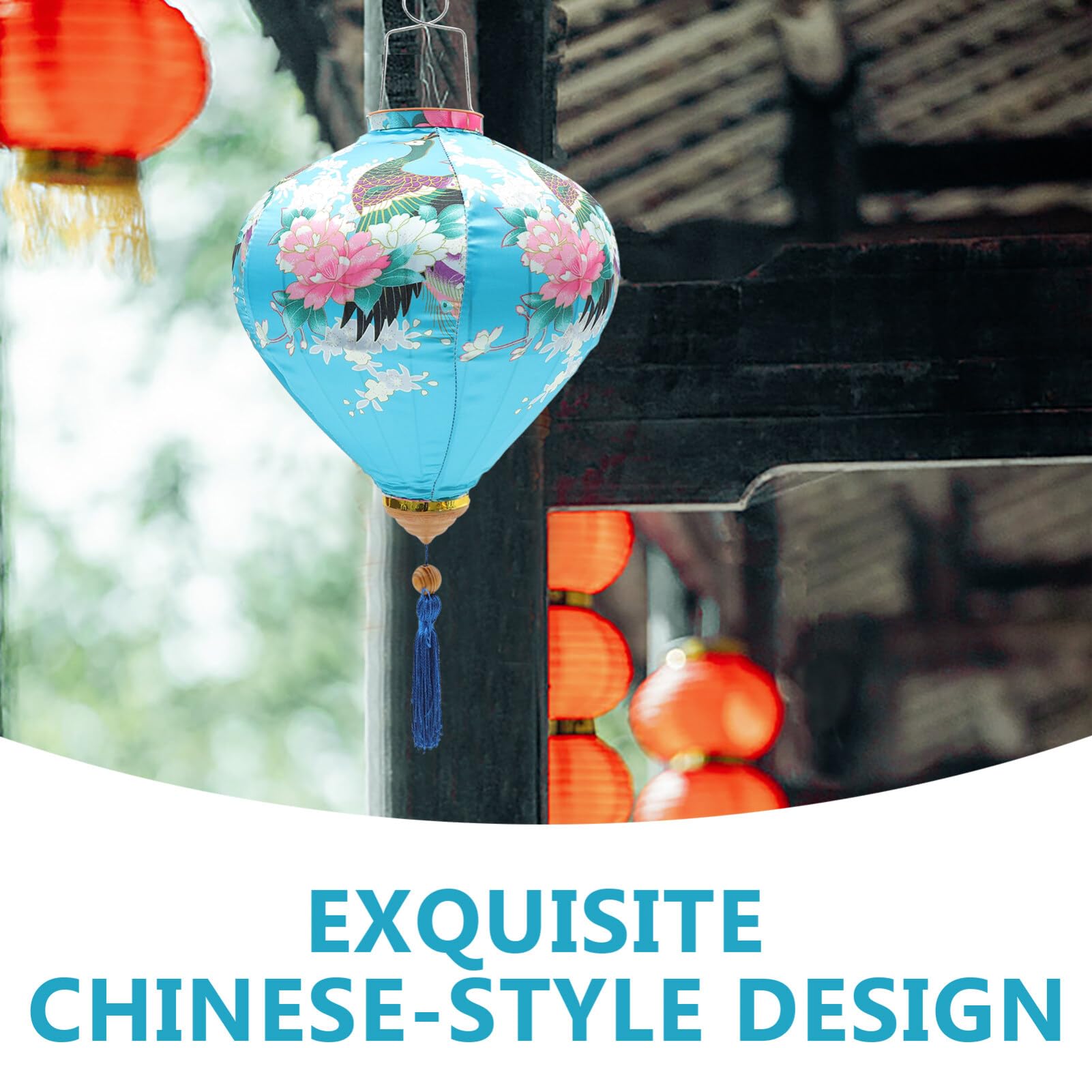 Holibanna Chinesische Laterne im Pfauenstil aus Seide und Metall Diamantförmige Vietnamesische Laterne für Partybeleuchtung und Elegante Heimdekoration Installieren