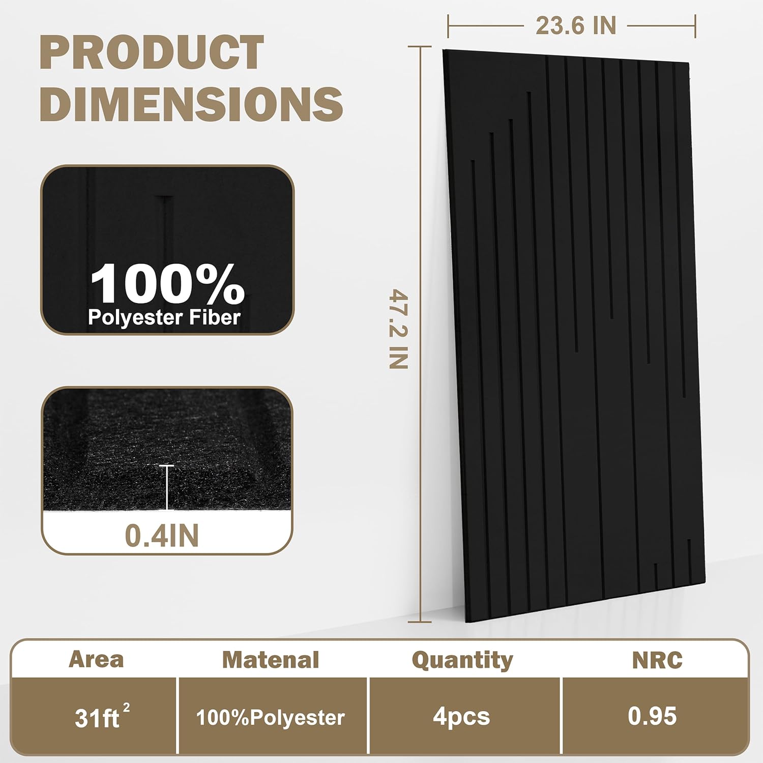 4-Pack Acoustic Panels with Self-Adhesive,47.2 x 23.6 x 0.35 Inch High Density Sound Proof Panels for Walls,Decorative Sound Dampening Panels for Home Studio & Office Decor, Black