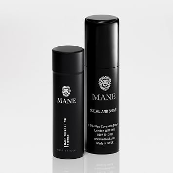 Mane Hair Building Fibers with a Seal and Shine finishing spray Jet Black