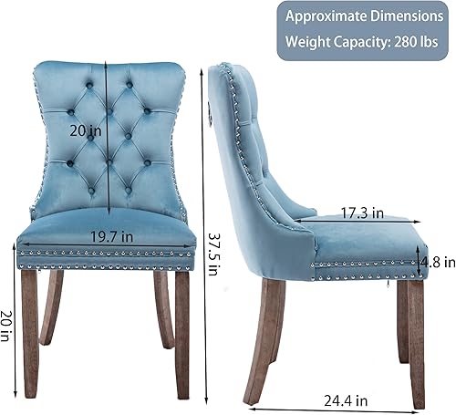 Miniatura 3 de Rhomtree Juego de 4 sillas de comedor de tela de terciopelo, respaldo copetudo de lujo con ribete clavado y anillo trasero, sillas de cocina,