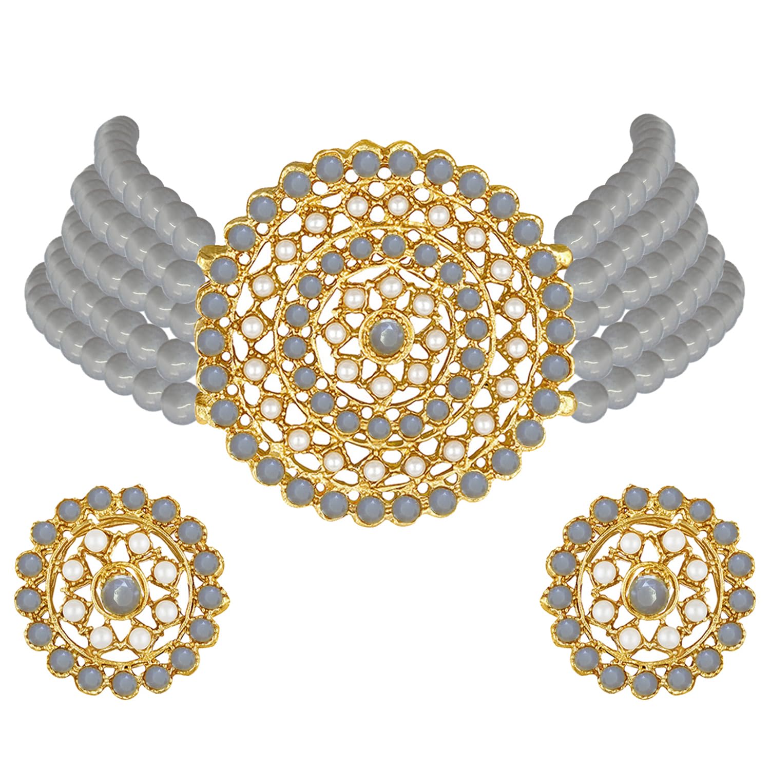 Peora Gold Plated Pearl Diamond Kundan Choker Necklace with Round Earrings Traditional Grey Jewellery Set For Women (B09C3V8PK6) Amazon Price History, Amazon Price Tracker