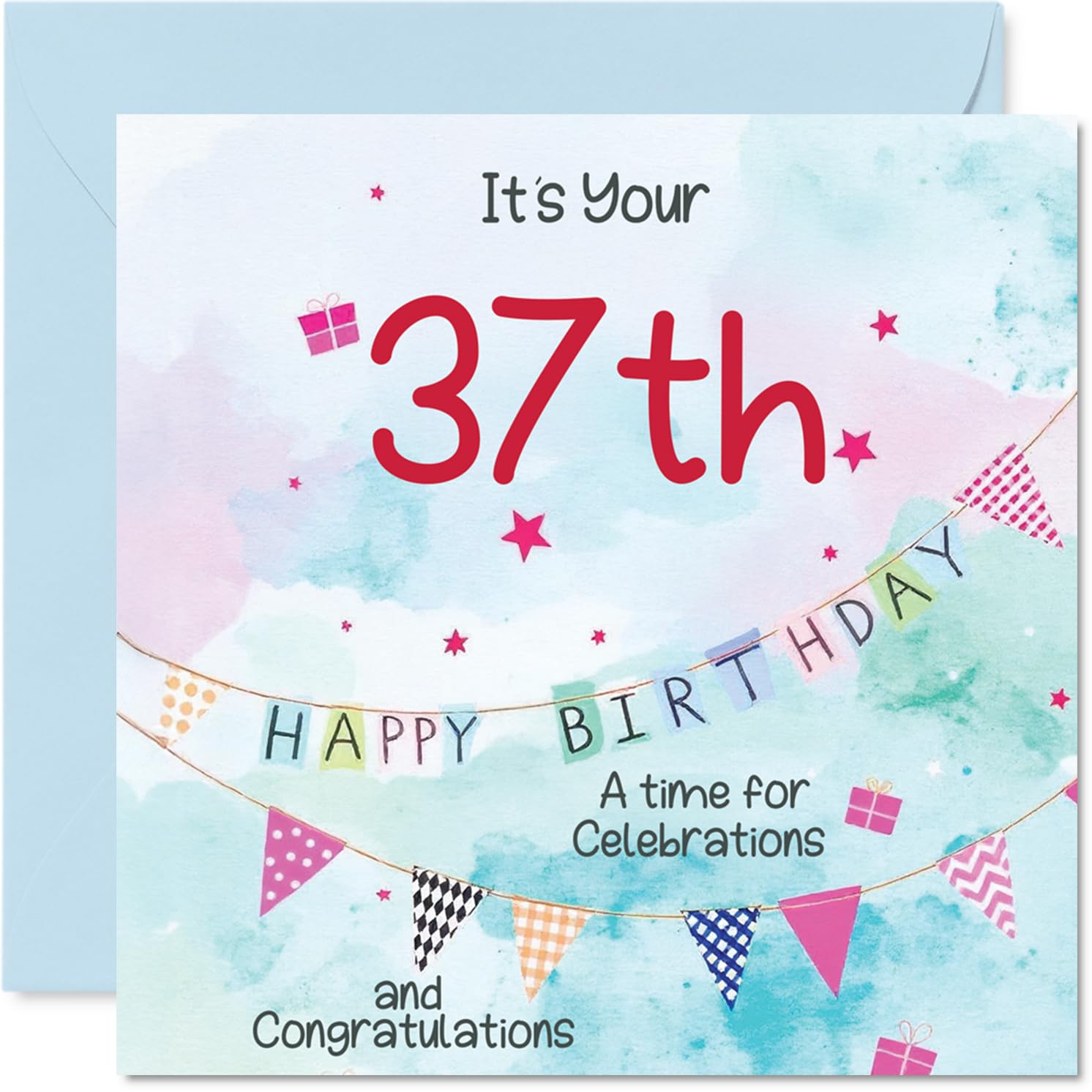 37th Birthday Cards for Men - Party Bunting - Happy Birthday Card for 37 Year Old Man Uncle Cousin Brother Friend, 145mm Bday Greeting Cards