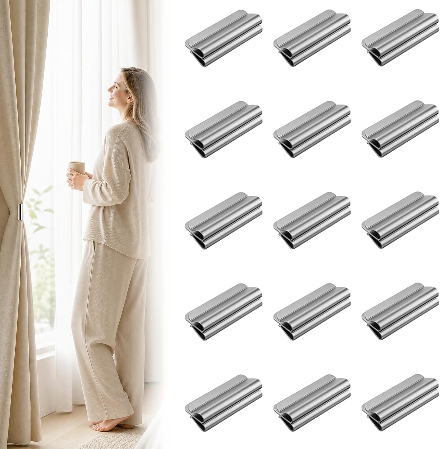 15 Pairs Curtain Magnets Closure, Magnetic Curtain Clips,Magnets for Curtains - Detachable, Keep Closed,Privacy Protection for Patio, Bedroom, Shower Liner
