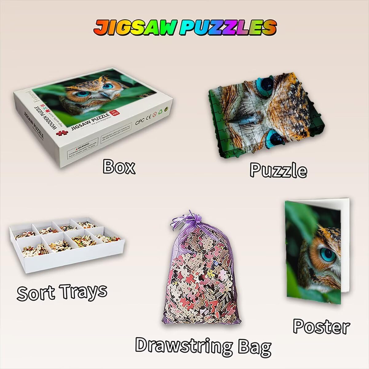 Puzzle 1500 elementów dla dorosłych, puzzle 1500 elementów sowa, fabryczne puzzle dla dorosłych z wykwintnym pudełkiem do pakowania, gry edukacyjne, duże drewniane puzzle na prezent dla kobiet