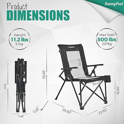 Miniatura 3 de SUNNYFEEL Silla ergonómica de campamento con respaldo alto, silla plegable resistente de 500 libras, silla de campamento portátil resistente a los