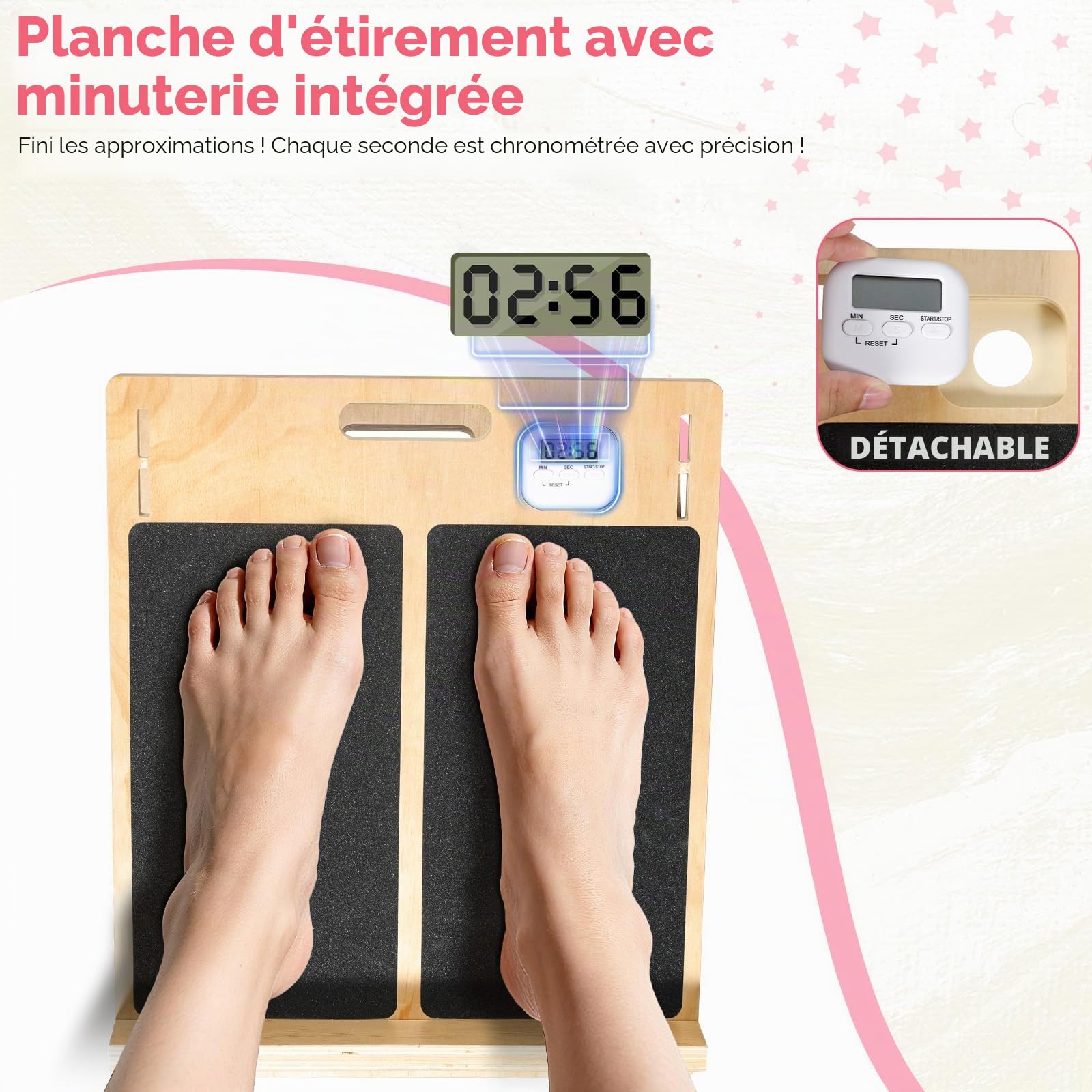 NZQXJXZ Planche à plantes de chronométrage de mise à niveau pour étirer le mollet, 4 coins réglables, planche d'inclinaison de civière de mollet en bois avec bandes extensibles, planche de mollet