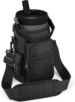 Xxerciz Water Bottle Carrier Bag with Phone Pocket for Stanley IceFlow 40/64oz Tumbler Insulated Water Bottle Holder Pouch with Strap Water Bottle Bag with Carabiner for Stanley Cup Accessories