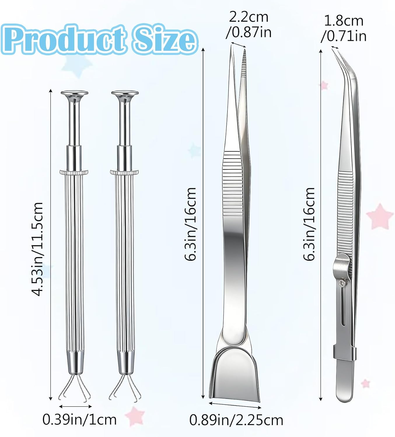 4Pcs Food Tweezers for Cake Decorating, Cake Decorating Tools with Pearl Grabber & Tweezers for Baking, Cookie, Cupcake, Jewelry Septum Earring Piercing Ball Bead Holder