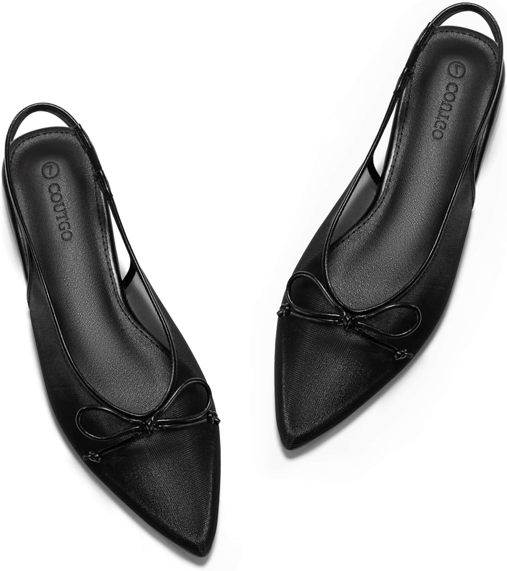 Womens Slingback Flats Bow Closed Pointed Toe Mesh Ballet Flats Low Heel Sandals Dress Shoes