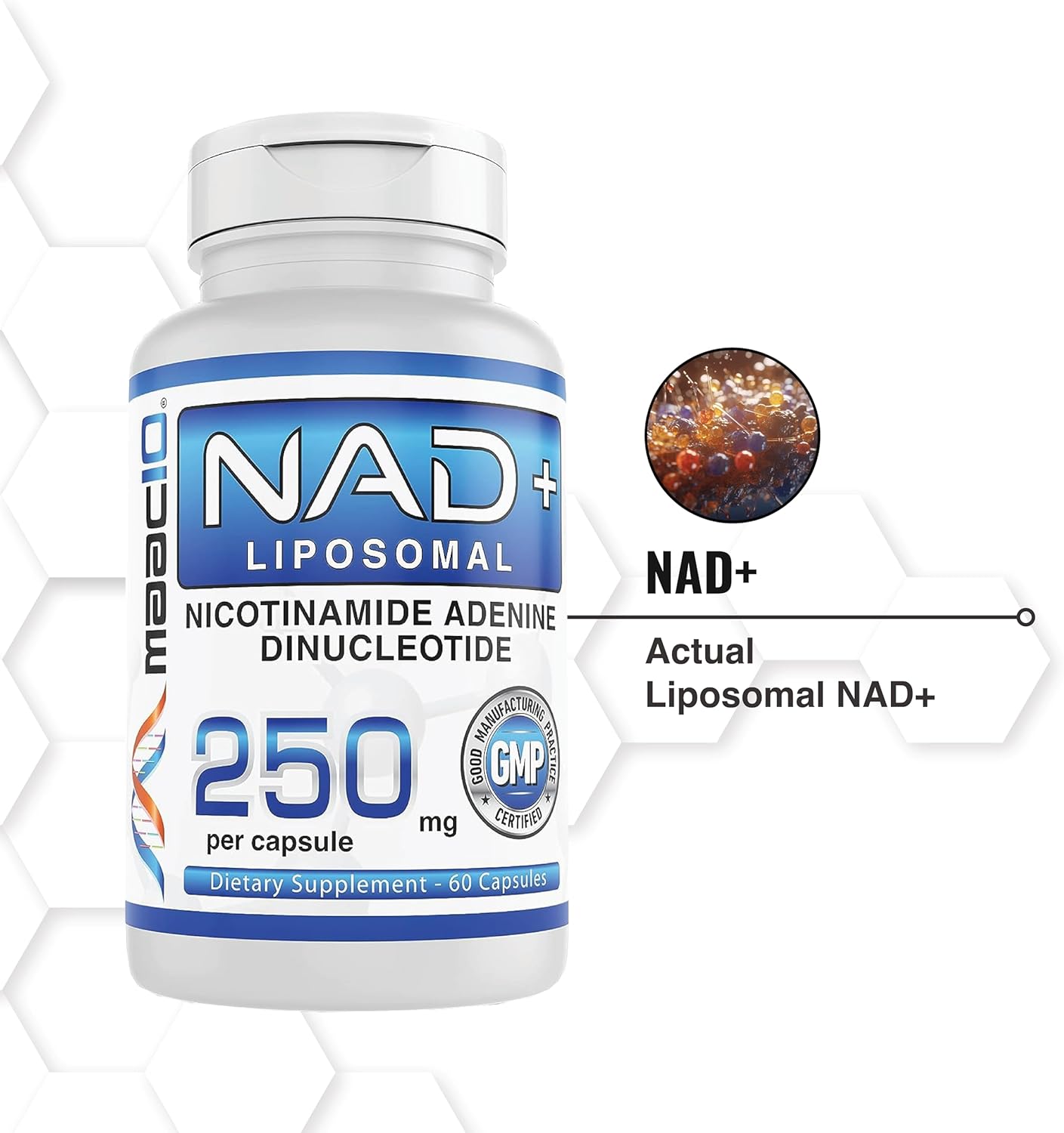MAAC10 Liposomal NAD Supplement 500mg Serving (2x250mg Capsules) Actual Nicotinamide Adenine Dinucleotide