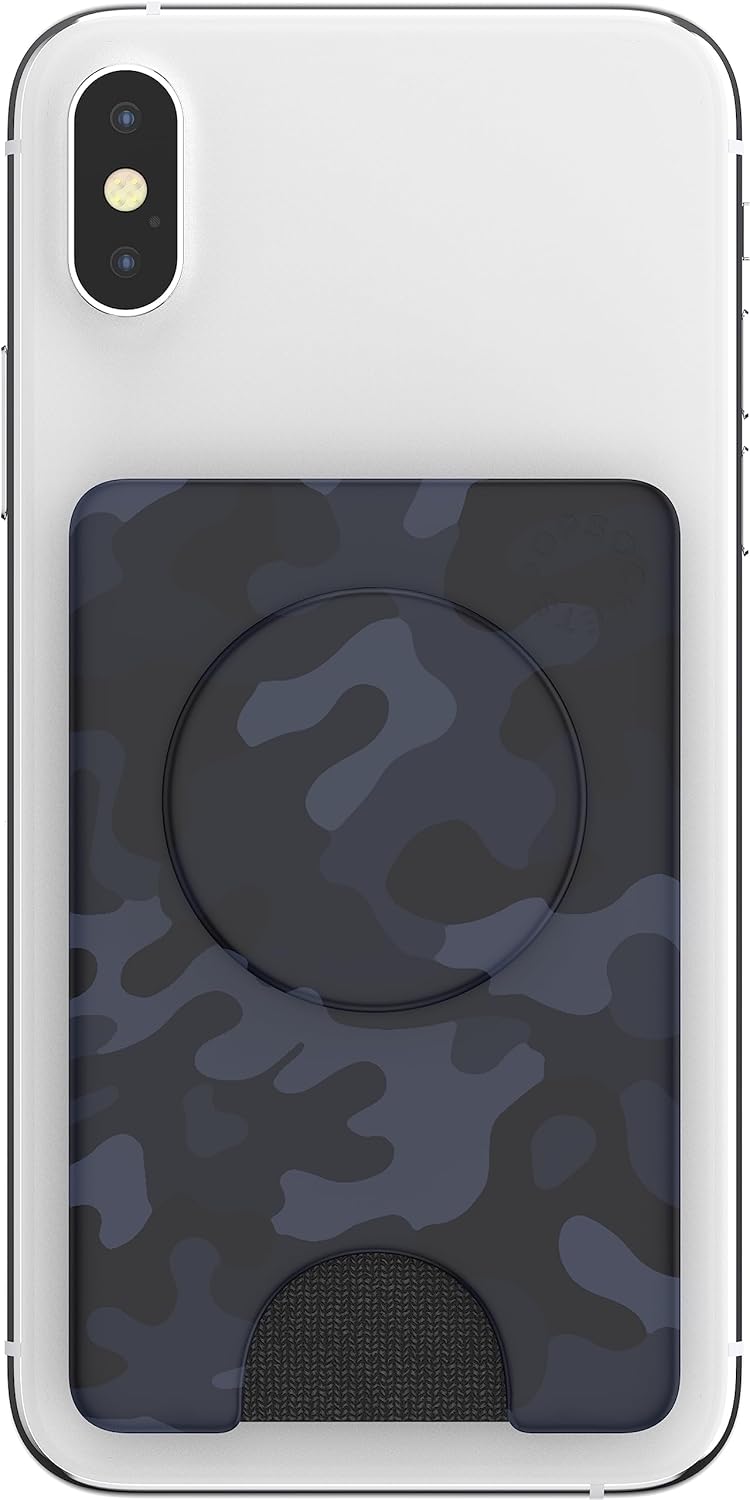 PopSockets PopWallet+ with Swappable PopTop: Phone Grip, Phone Stand, and Wallet for Cards, Removable, Camo of The Night