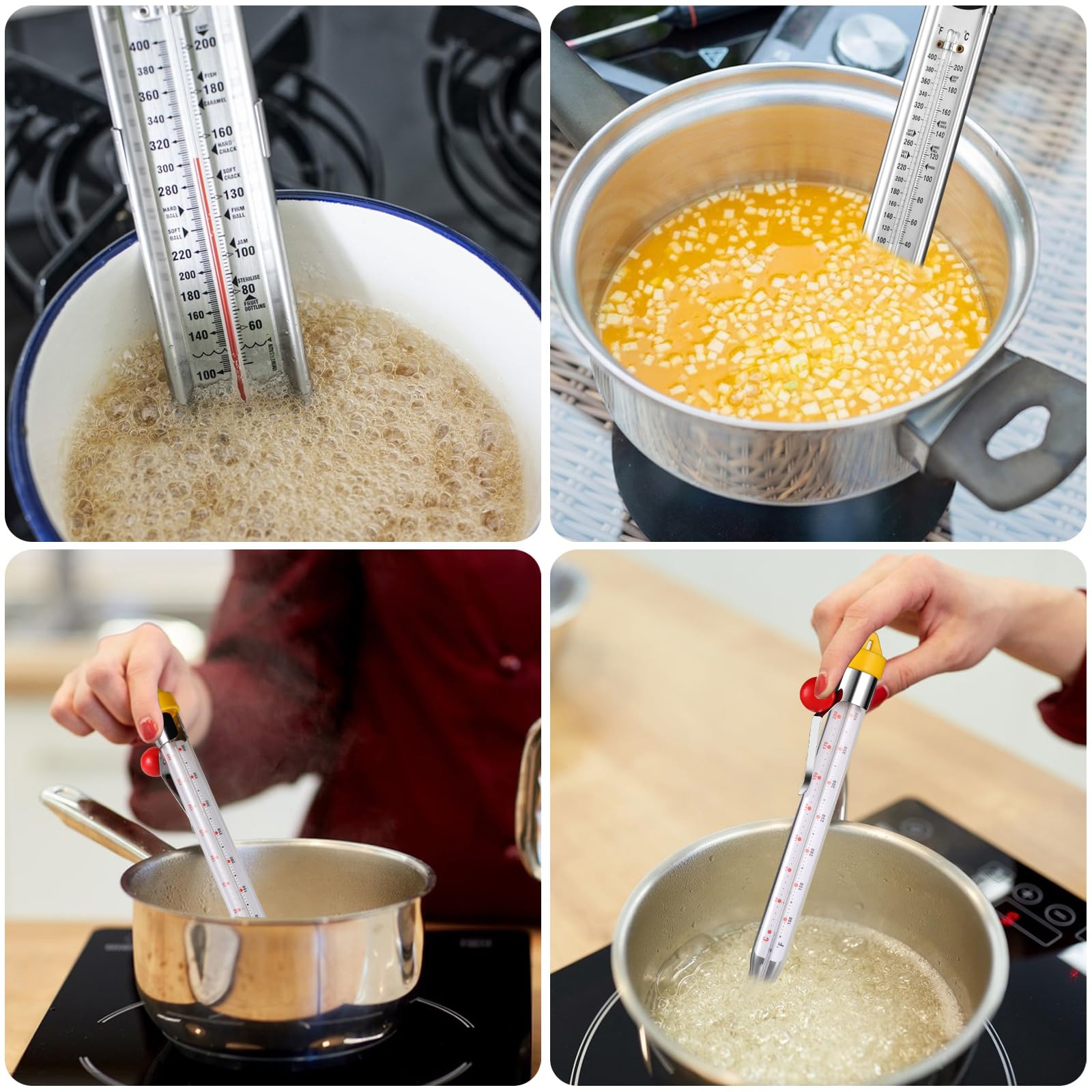 2 termometri per caramelle con clip per pentola, in acciaio inox, termometro da cucina a lettura istantanea con gancio per appenderlo, termometro per olio/caramelle/fritture/marmellata/zucchero