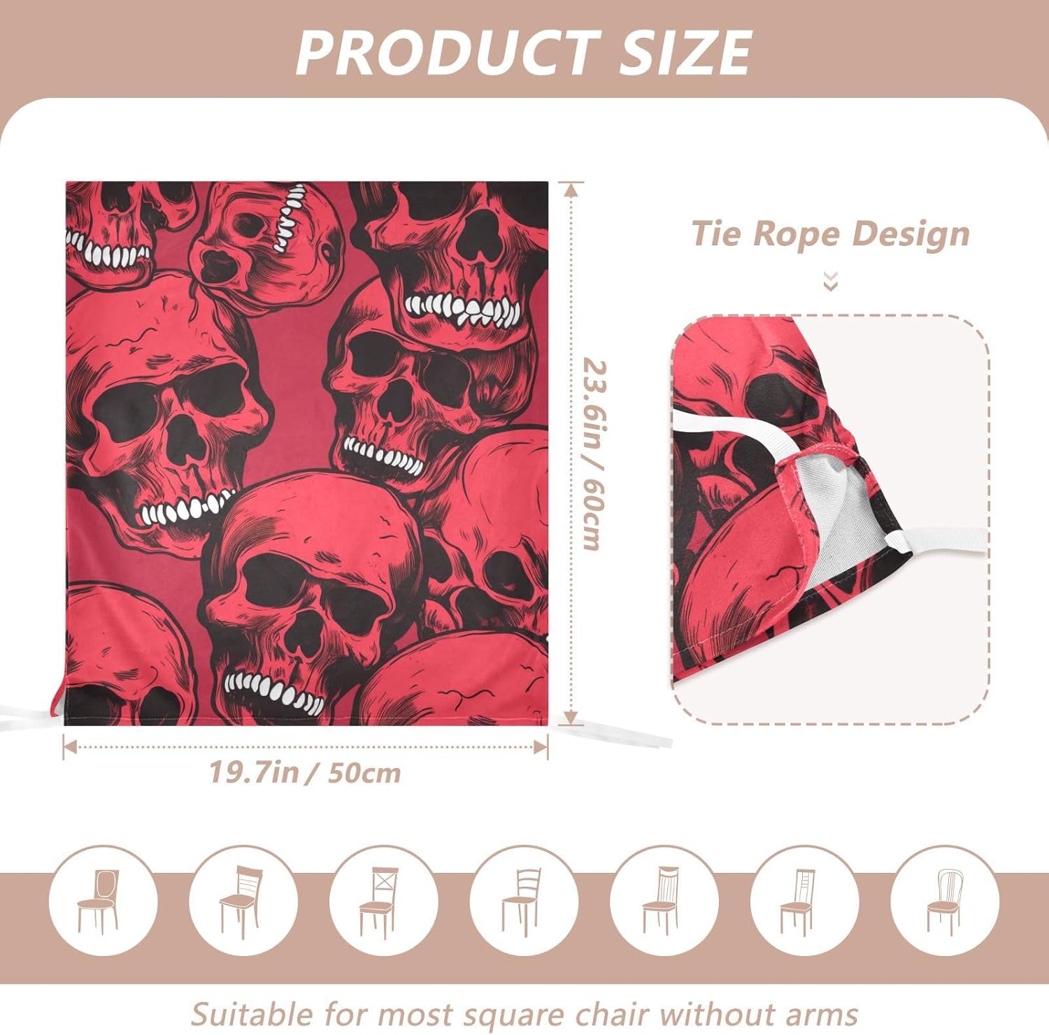 ALAZA Red Skull Vintage Chair Back Cover Set of 6, Washable Reusable Removable Chair Slipcovers Decorative Chair Cover for Home Kitchen Wedding Party