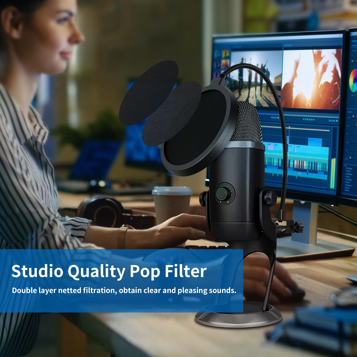 Professional Pop Filter,Liyirui 6" Mic Pop Filter,Dual Layered Studio Pop Filter Mask Shield with C-Clamp,360deg Gooseneck Clip Stabilizing Arm For Microphone,Boom Arm,Stands (Pop Filter Only) - Image 6