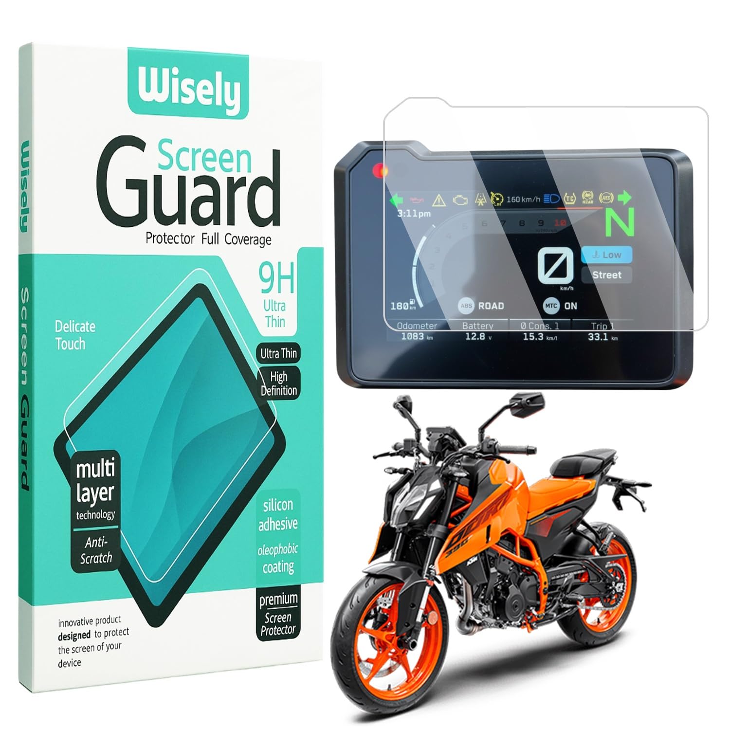 Wisely Premium Screen Guard for KTM Duke 390 Bike 2023 - TFT 5-Inch Display Digital Meter Protector - HD Clear, Full Cover - Easy Installation Kit - Speedometer Accessories-image-11