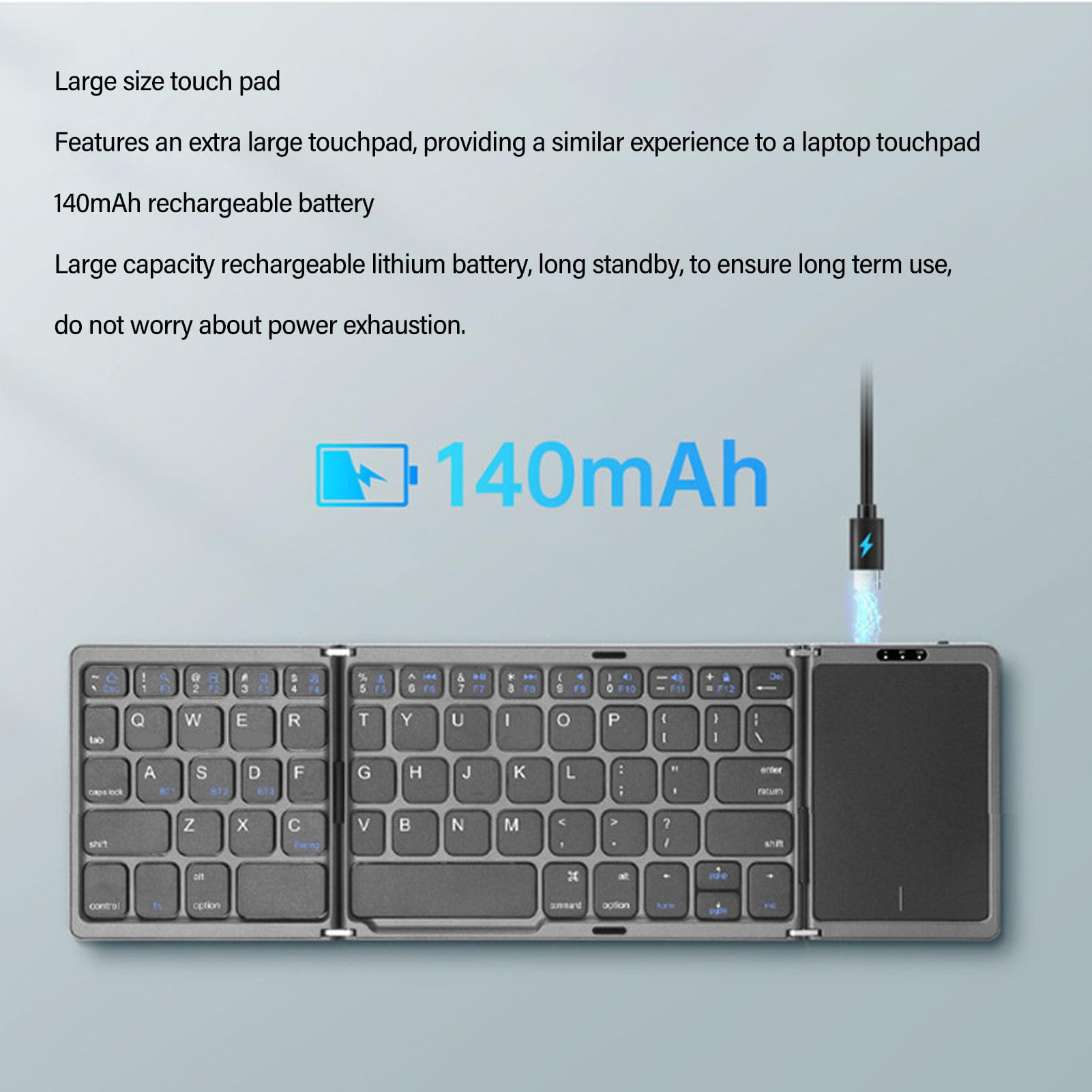 Septpenta Składana Klawiatura Bluetooth (z Touchpadem), Bezprzewodowa Składana Klawiatura, 12 Antypoślizgowych Podkładek Gumowych, Kompatybilna Z Windows, Dla Systemu Operacyjnego, Dla Androida