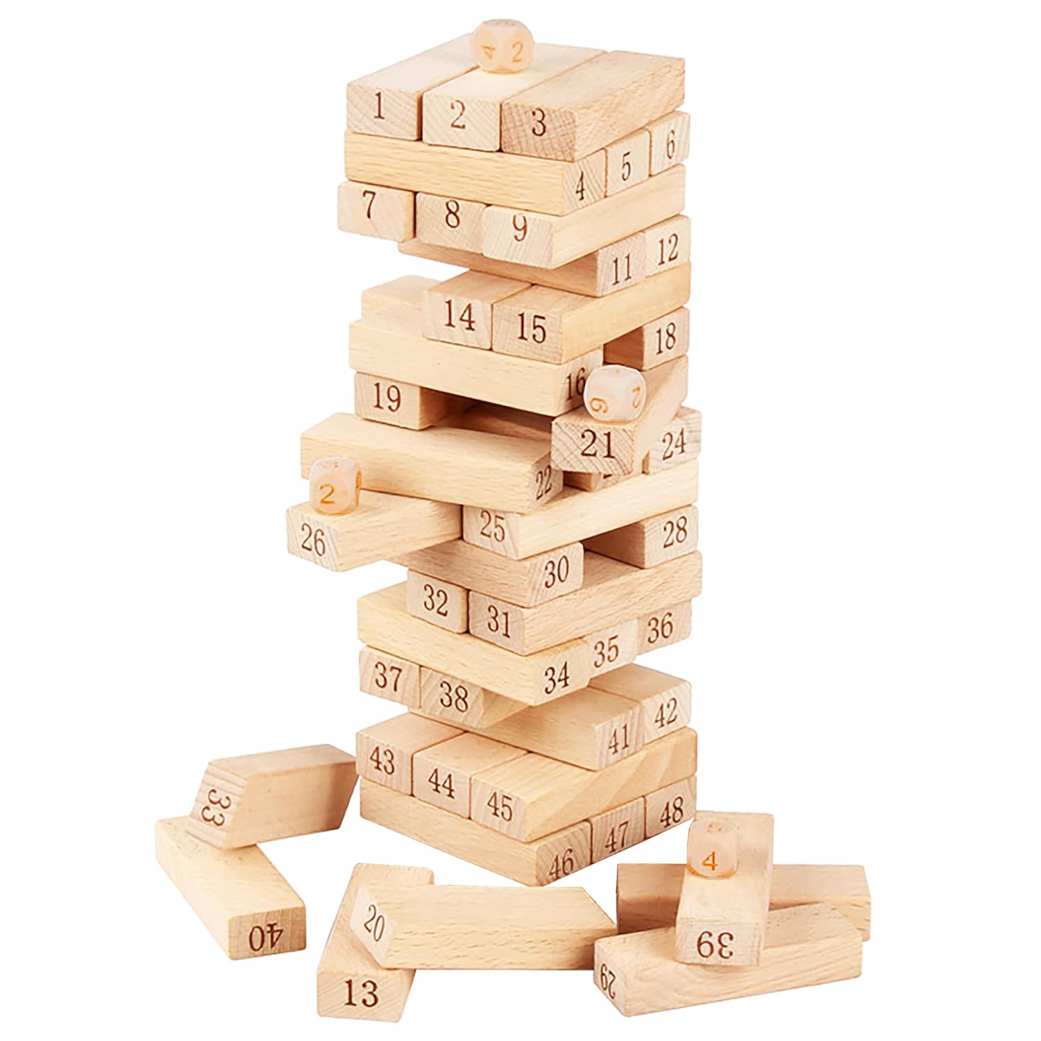 VGRASSP Stacking and Balancing Wooden Blocks Toy for Kids - Classic Falling Tower Game for Family, Kids & Adults with Dice...