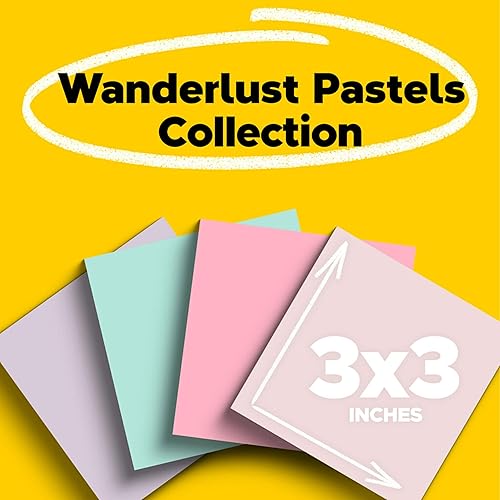 Miniatura 2 de Post-it Super Sticky Notes - Pasteles Wanderlust de 3 x 3 pulgadas, papel 100% reciclado, 2 veces potencia de adhesión, para oficina y escuela, 24