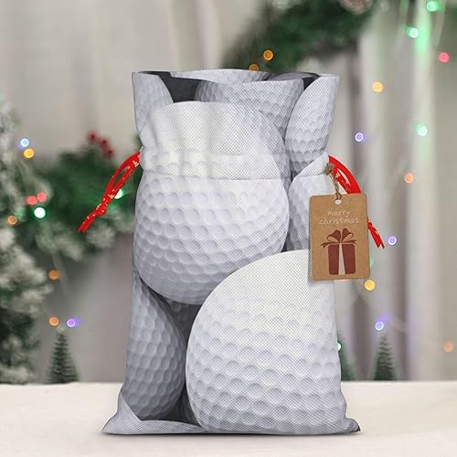 Miniatura 5 de Bolsa de regalo de arpillera de Navidad con cordón 3D con patrón de pelotas de golf, bolsa de envoltura de regalo reutilizable para fiestas de