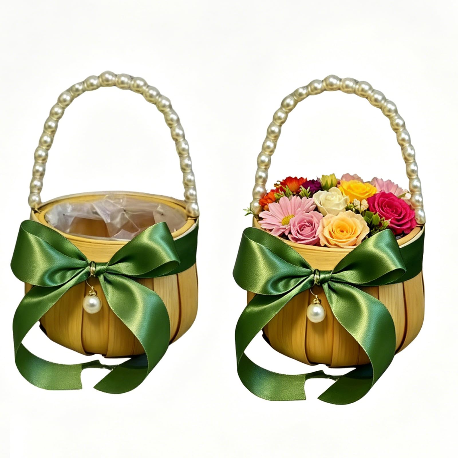 2 Stück Blumenkorb Hochzeit Blumenmädchen Streukorb Geschenkkorb Rattankorb