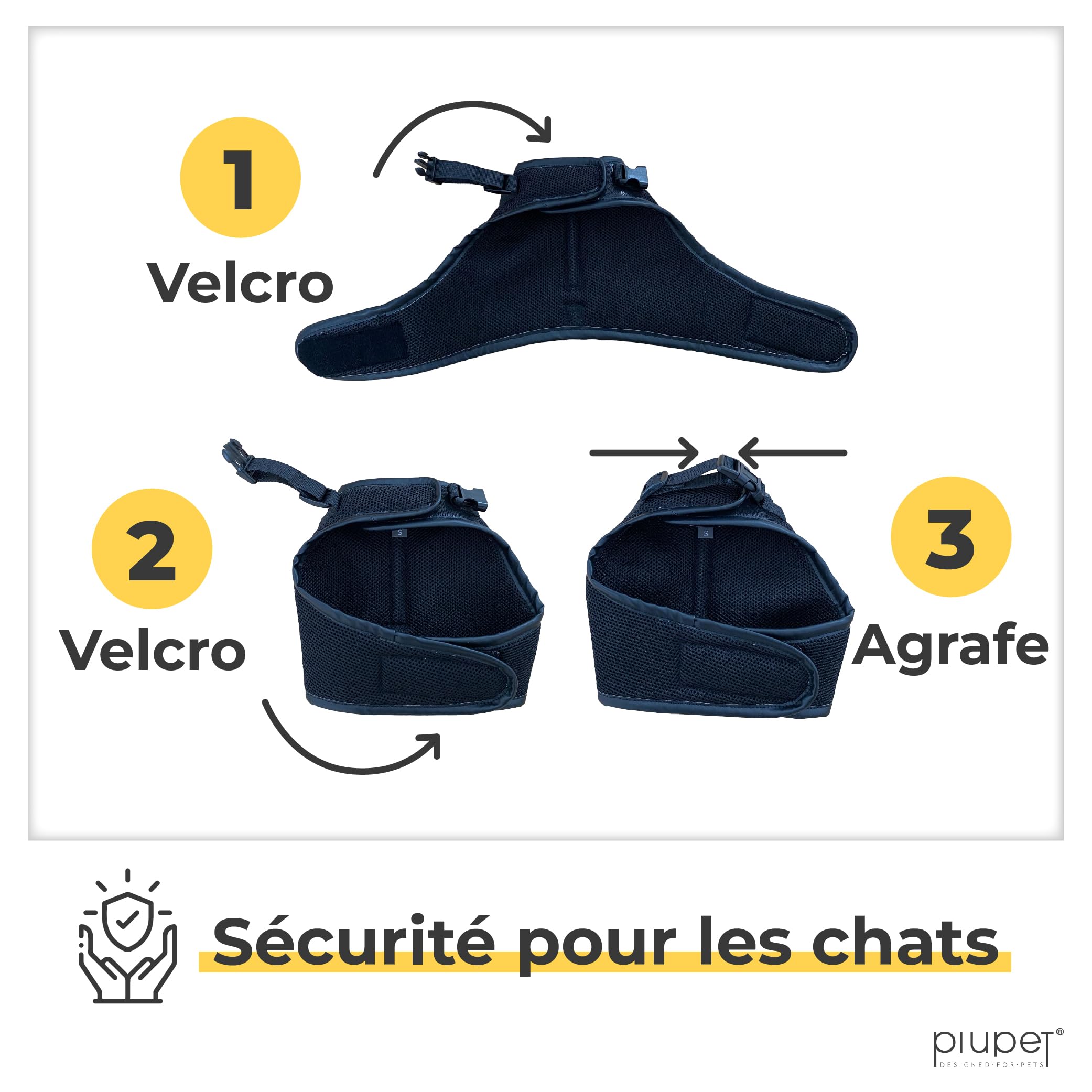 PiuPet® Harnais Chat & Laisse (S) I 1,2m I Anti Évasion I Collier I Chaton I Petit Chien I Adulte I Noir