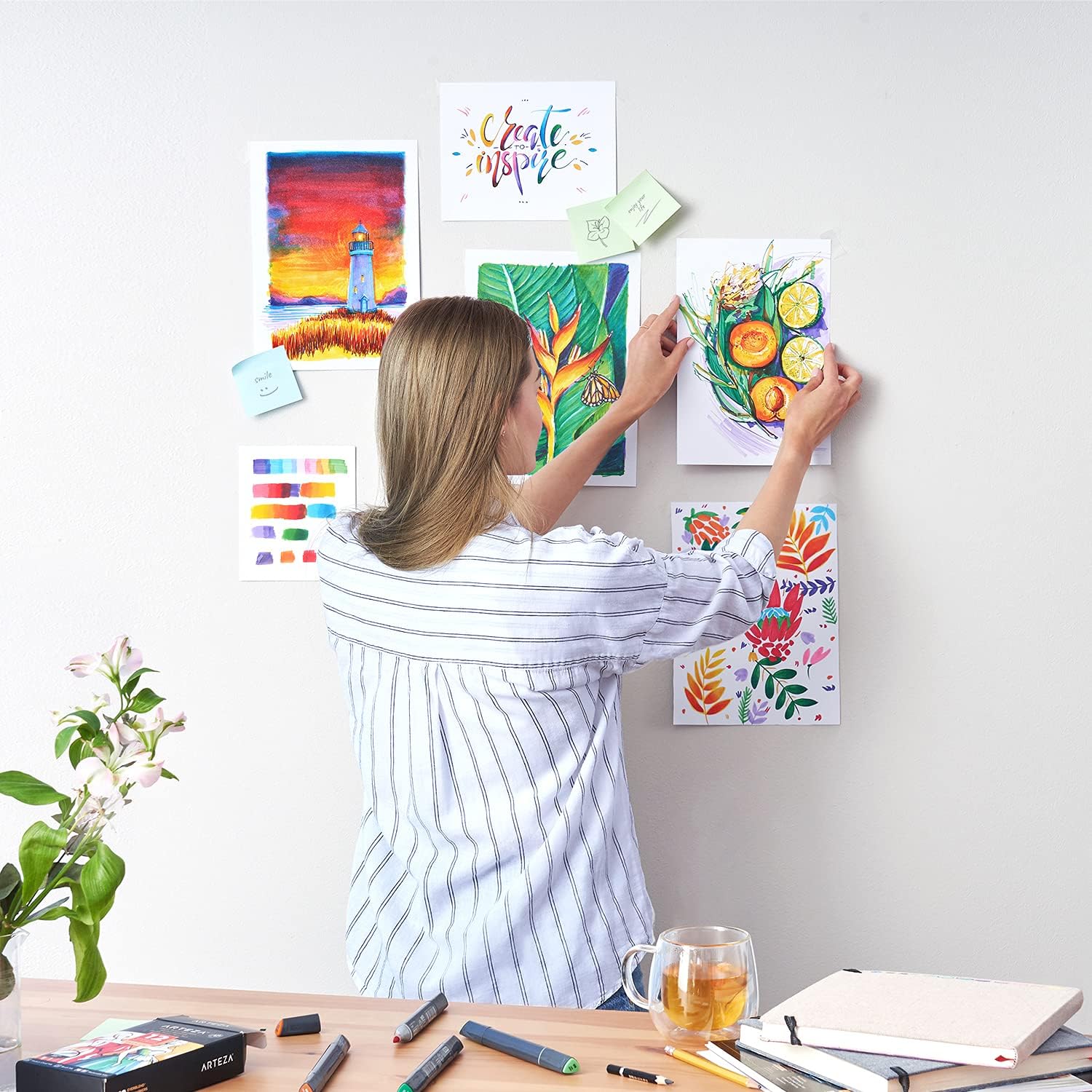 ARTEZA Alcohol Markers Set of 12 Classic Colors, EverBlend Dual-Tip Markers for Adult Coloring - Medium Chisel and Brush Nib