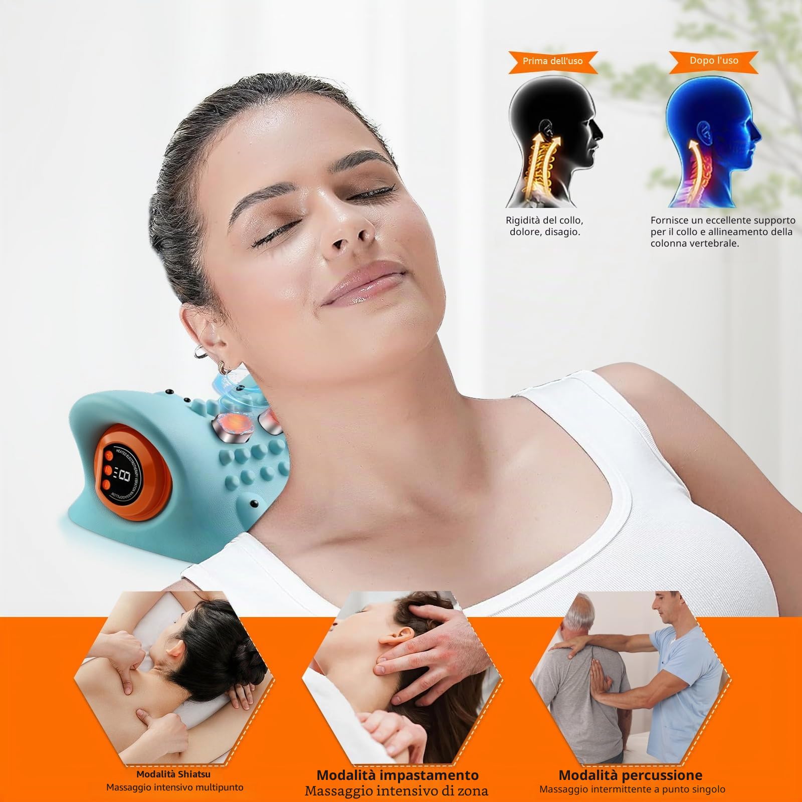 Massaggiatore Cervicale, Massaggiatore 3 in 1 per Il Collo, Cuscino Massaggiante Cervicale con 3 Modalità, 6 Livelli di Forza, Massaggio Profondo e Rilassamento
