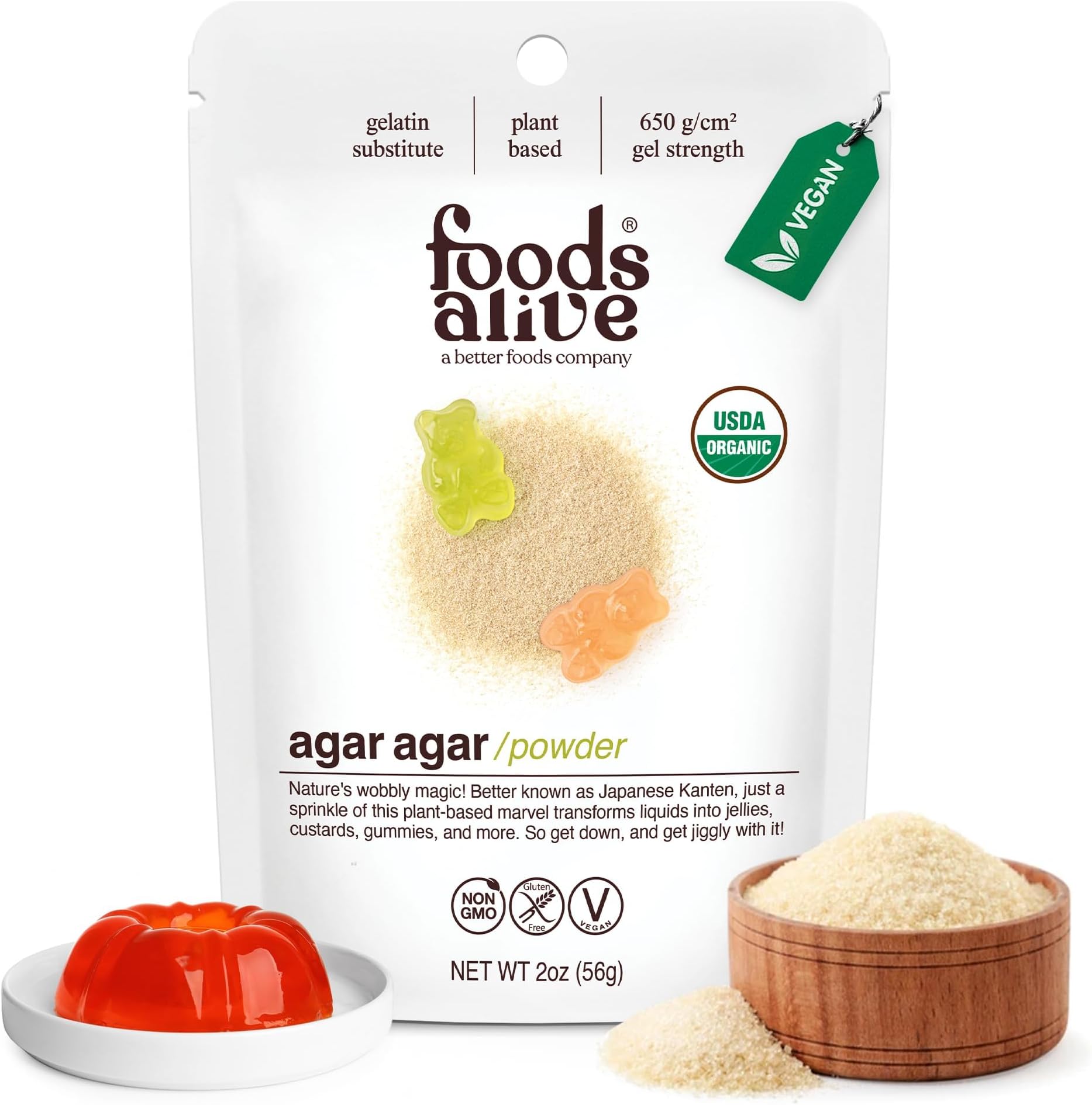 Foods Alive, Vegan Ager Powder, Vegetable Gelatin, 2 oz