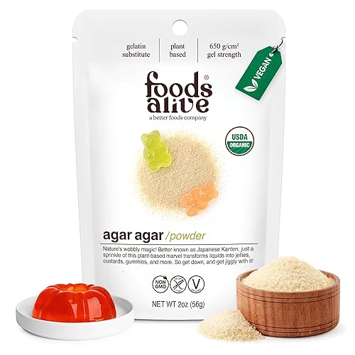 Foods Alive Polvo de Agar Agar Orgánico | 2 oz | Gelatina a Base de Plantas | Gelatina Kosher | Vegano | Sin Gluten