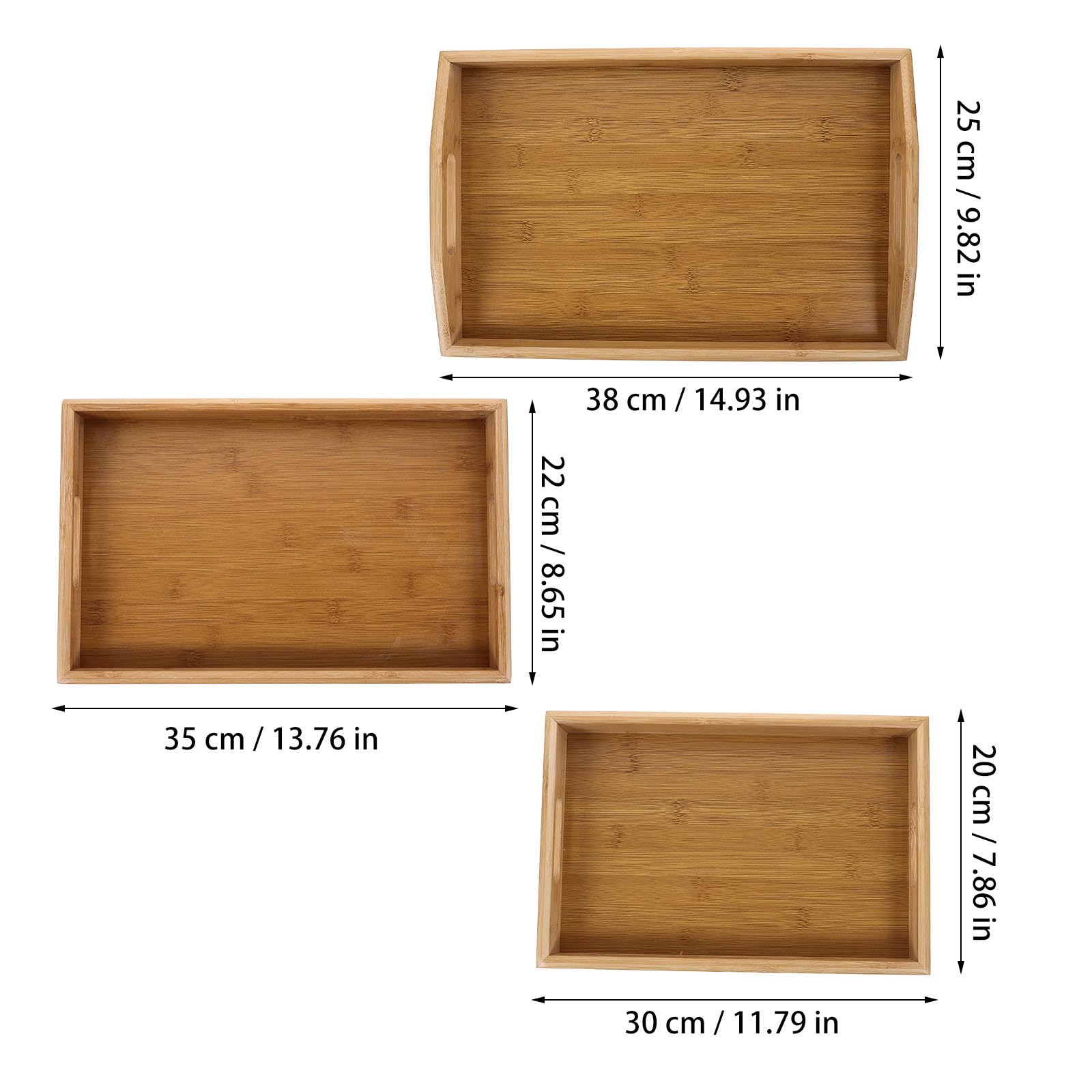 Plateau de Service en Bois Rectangulaire, Lot de 3, Simple