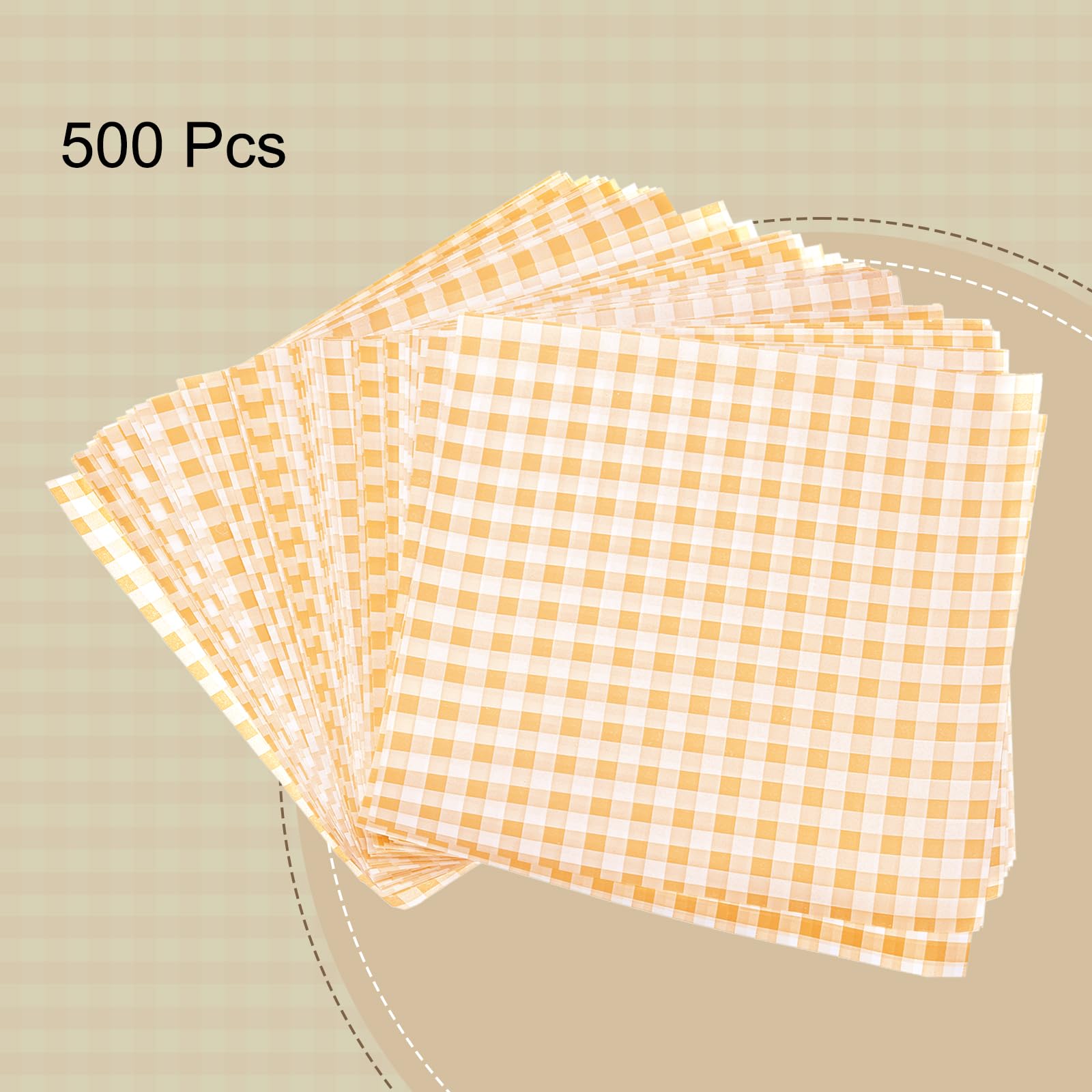 HARFINGTON 500 hojas cuadradas de papel encerado a cuadros de 7.1 x 7.1 pulgadas, papel de envoltura de alimentos secos que absorbe el aceite para sándwich, forros de papel para hornear, cesta de