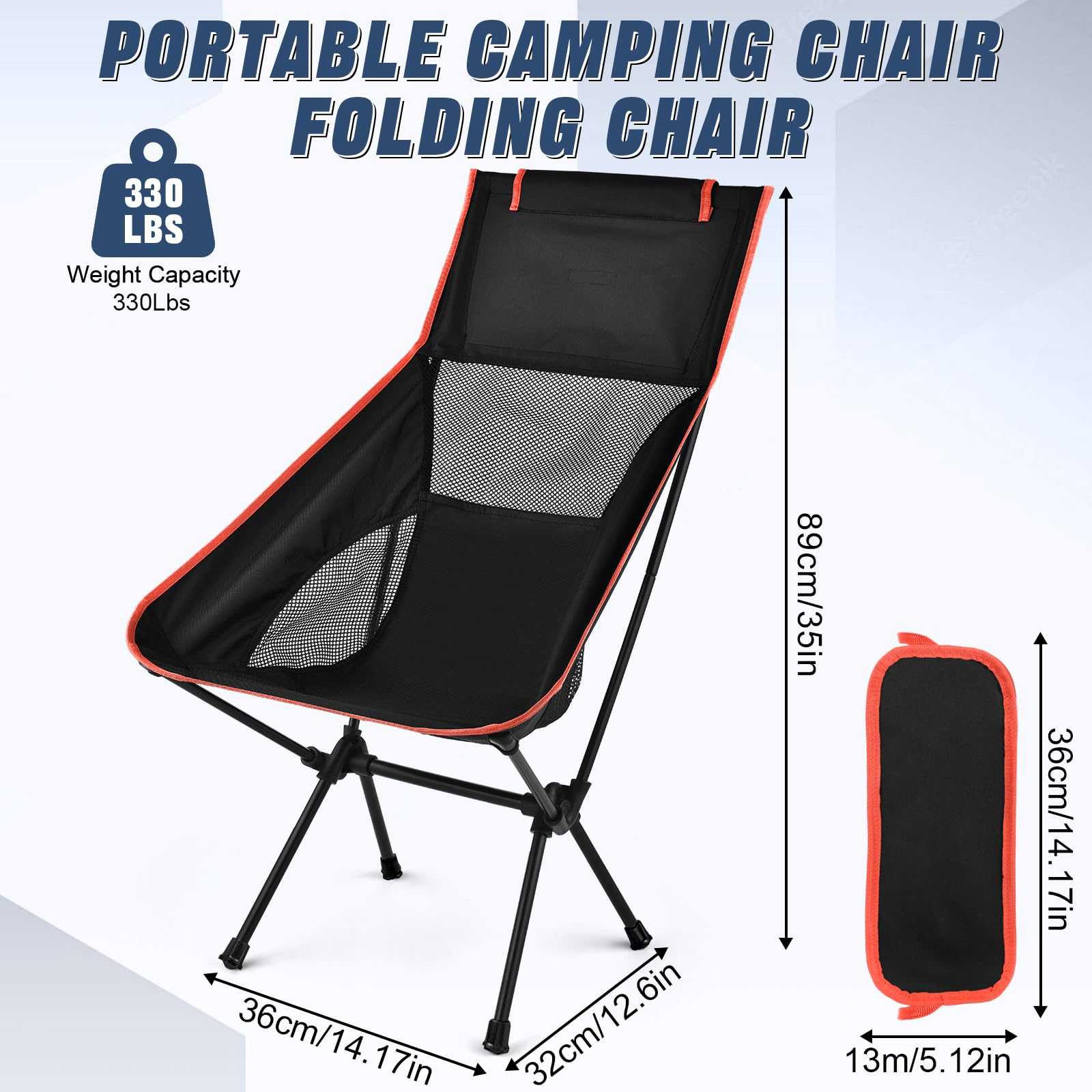 Silla Plegable Camping, Silla Plegable Ultraligera y Portátil, Silla de Camping con Bolsa de Almacenamiento, Capacidad 150 kg, para Barbacoa, Picnic, Pesca, Playa, Senderismo (Negro)