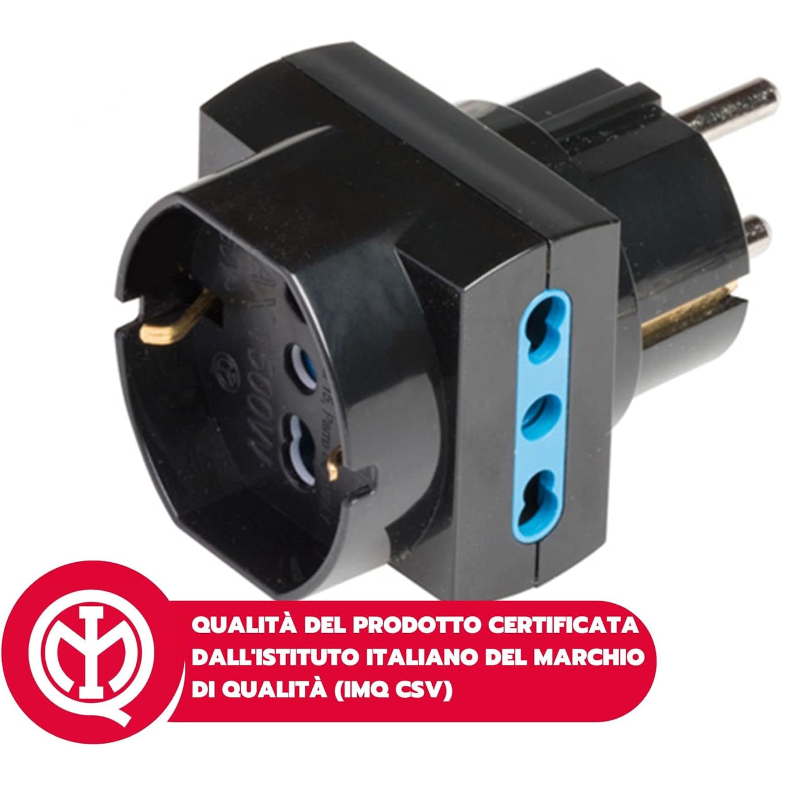 POLY POOL | PP2351.13 Adattatore Pluristandard con Spina Schuko Kit da 3 Adattatori con Spina 16A e Prese Italiana e Tedesca 10A - 16A, Nero