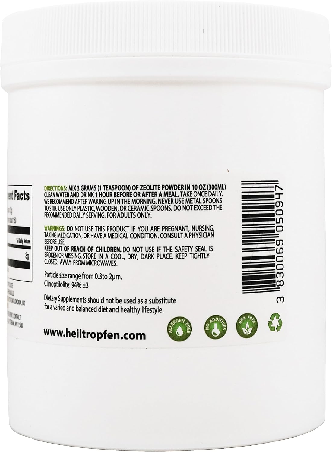 Heiltropfen Zeolite Powder | Dietary Supplement | 3X Activated | 1 lb - 454 g | Detox | Clinoptilolite 94%+-3 | Natural Mineral Dust | Ultra FINE Less-Than 2 µm