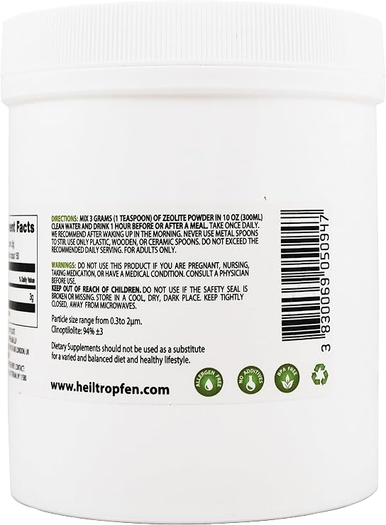 Heiltropfen Zeolite Powder | Dietary Supplement | 3X Activated | 1 lb - 454 g | Detox | Clinoptilolite 94%+-3 | Natural Mineral Dust | Ultra FINE Less-Than 2 m