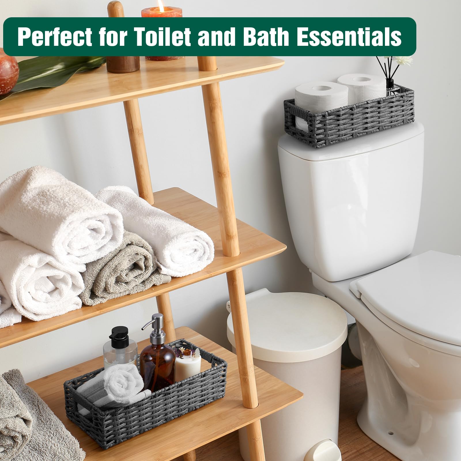 AmapleL Aufbewahrungskorb Für Toilettendeckel - Gewebter Korb Mit Griffen